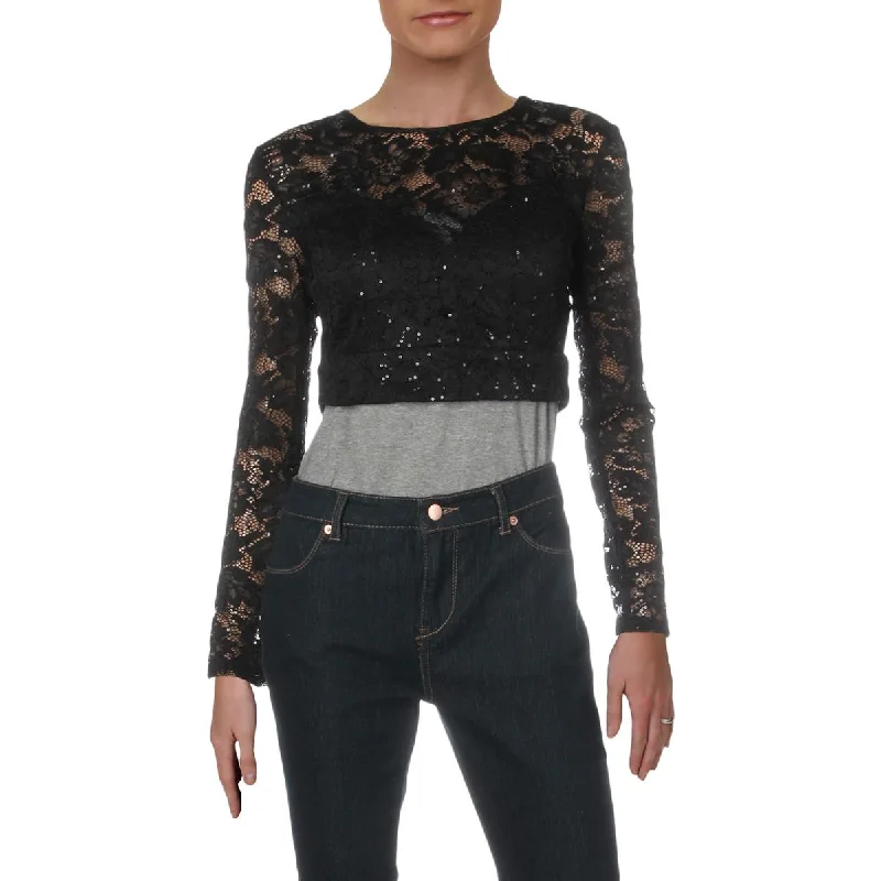 B. Darlin Womens Juniors Lace Sequined Crop Top