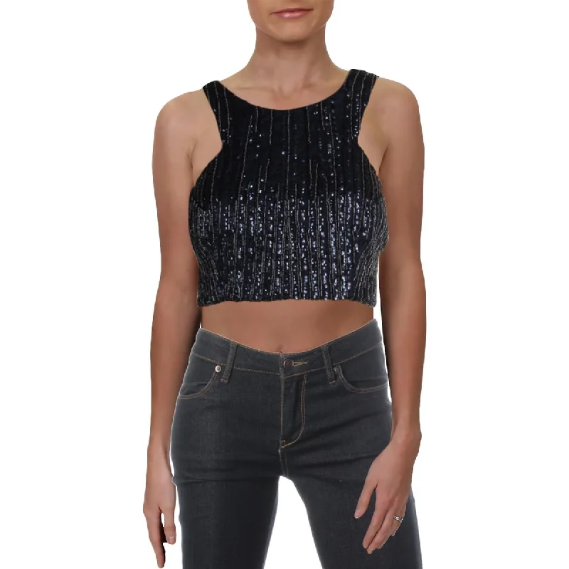 B. Darlin Womens Juniors Sequined Sleeveless Crop Top