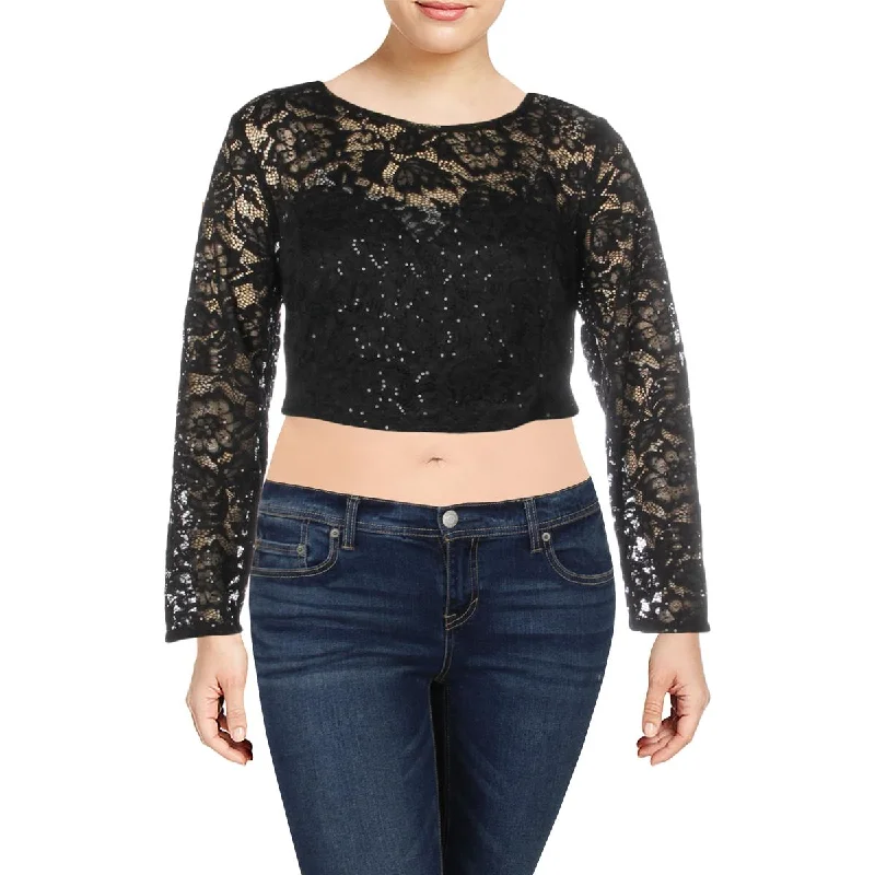 B. Darlin Womens Plus Lace Sequined Crop Top
