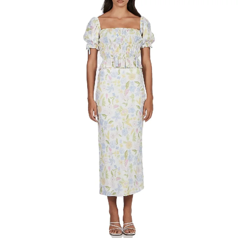 Charlie Holiday Franco Women's Printed Smocked Square Neck Puff Sleeve Crop Top