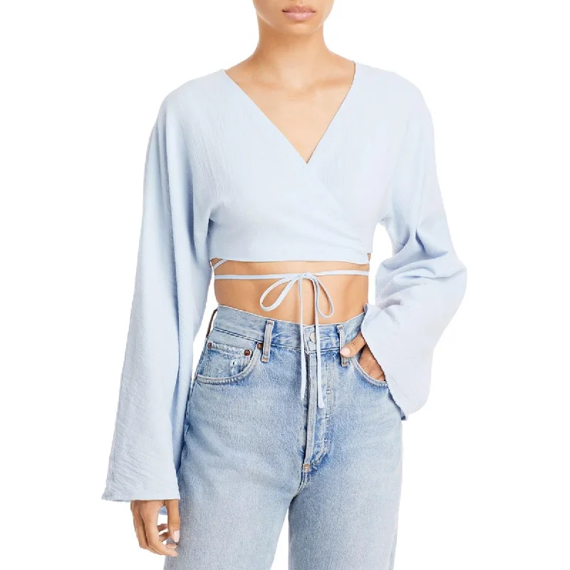 Charlie Holiday Womens Jasper Wrap Long Sleeves Crop Top