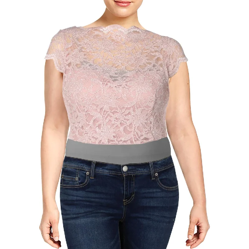 City Studio Womens Juniors Lace Glitter Crop Top