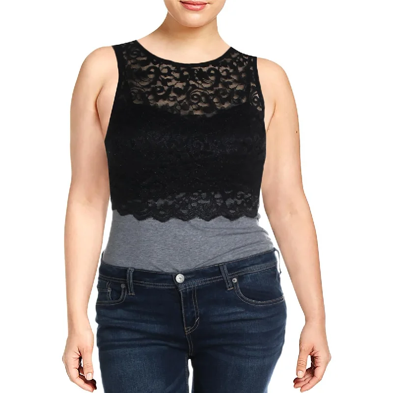 City Studios Womens Juniors Lace Glitter Crop Top