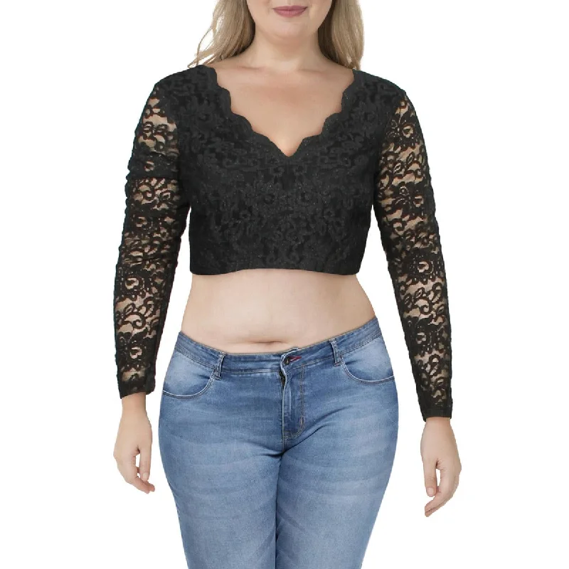 City Studio Womens Plus Lace Glitter Crop Top