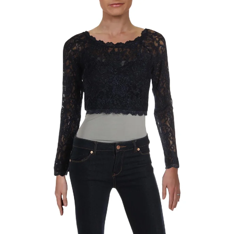 Sequin Hearts Womens Juniors Lace Glitter Crop Top