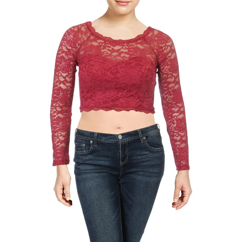 Sequin Hearts Womens Juniors Lace Glitter Crop Top