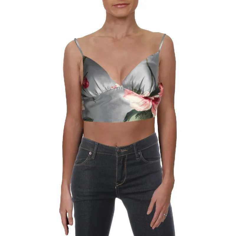 Speechless Womens Juniors Floral Print V-Neck Crop Top