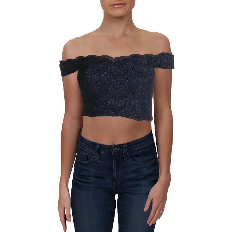 Speechless Womens Juniors Lace Glitter Crop Top