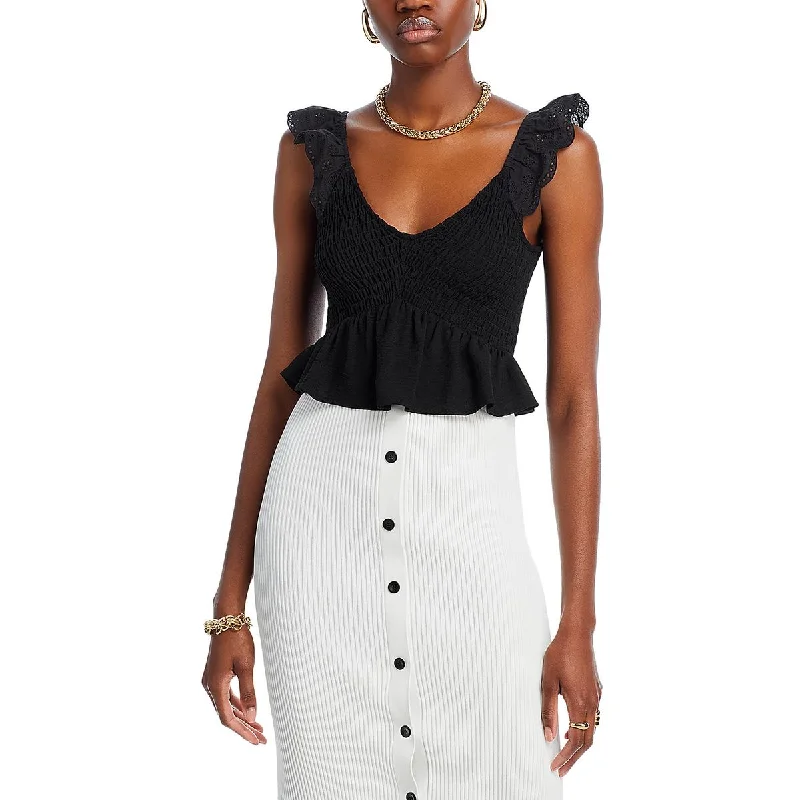 Aqua Womens Smocked Eyelet Cropped