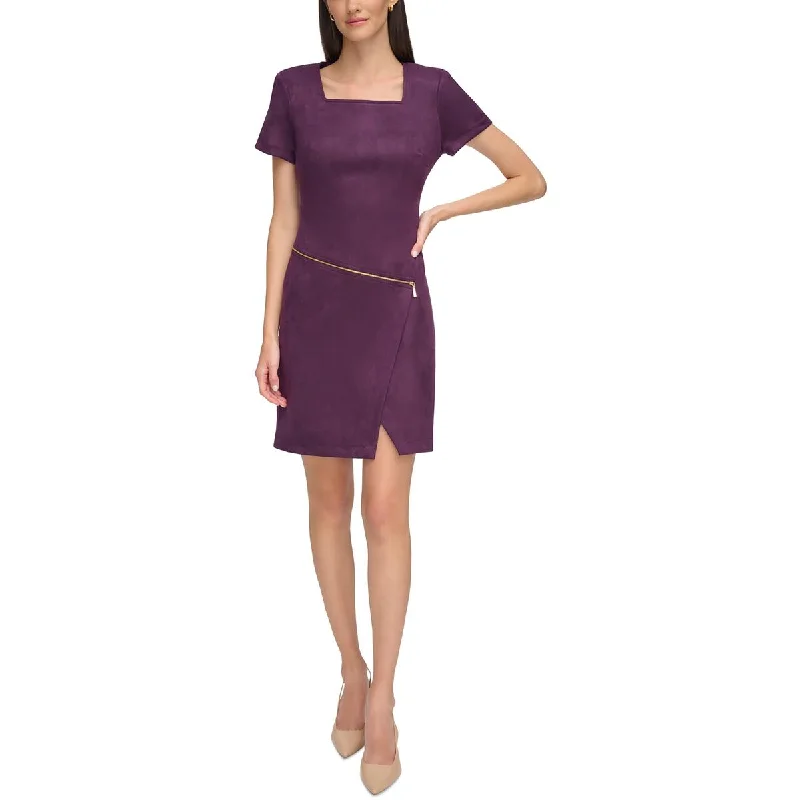 Calvin Klein Womens Faux Suede Sheath Dress