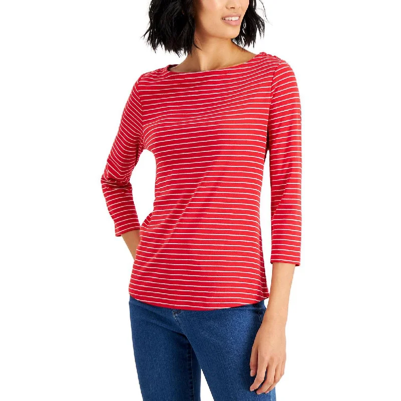 Charter Club Womens Petites Metallic Striped T-Shirt