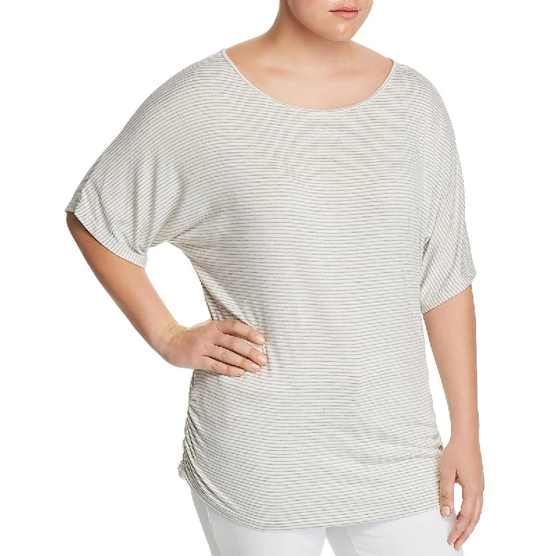 Elan Womens Plus Ruched Boatneck T-Shirt