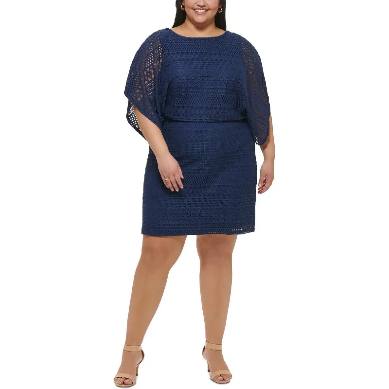 Jessica Howard Womens Plus Crochet Sheath Dress