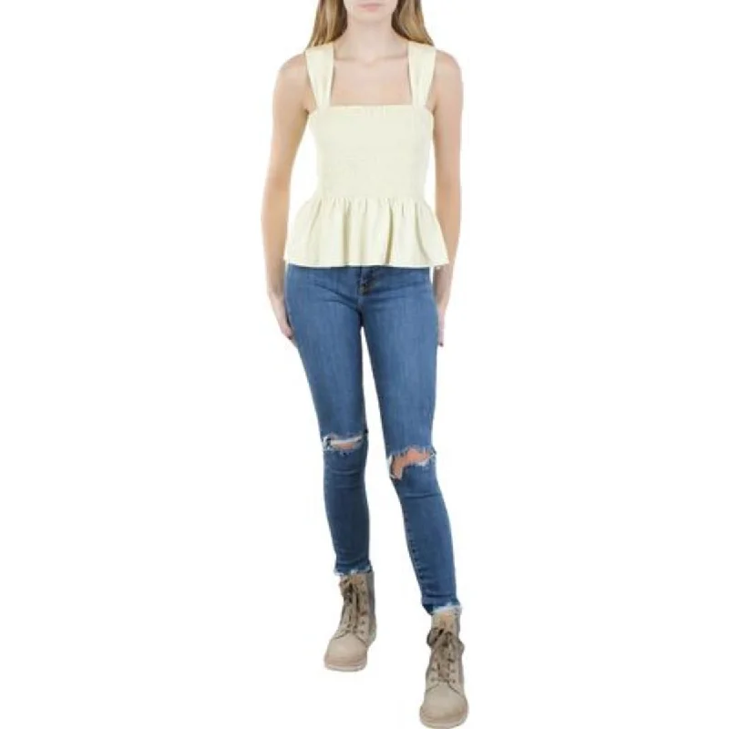 Lucy Paris Womens Faux Leather Cropped Peplum Top