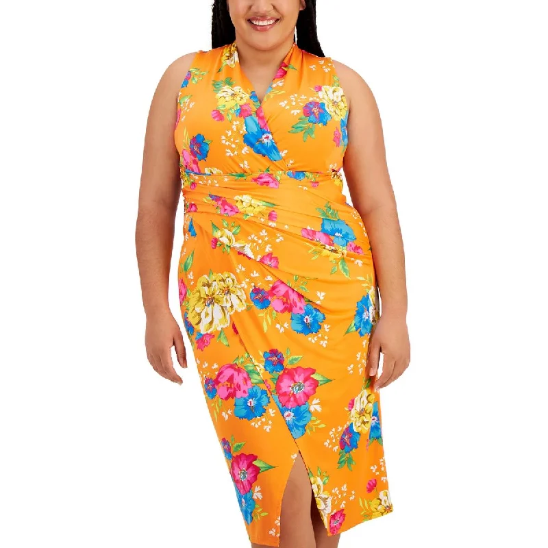 Rachel Rachel Roy Womens Plus Floral Print Jersey Sheath Dress