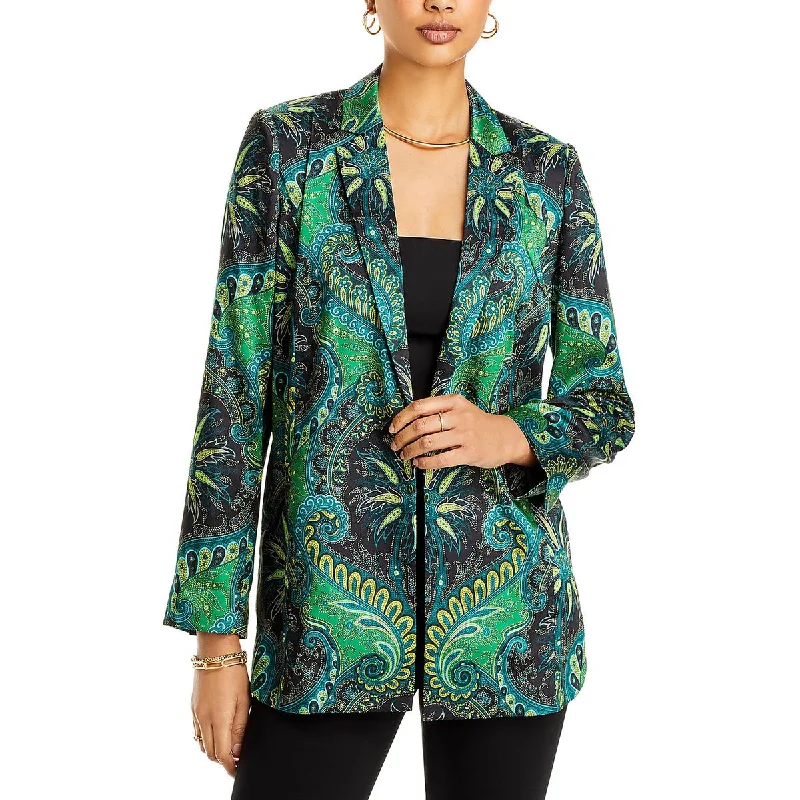 Womens Satin Printed One-Button Blazer