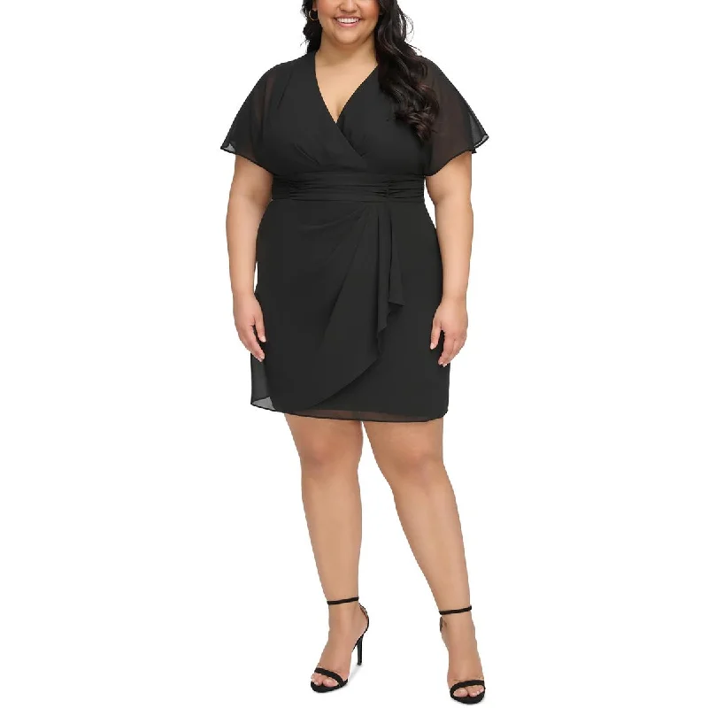 Jessica Howard Womens Plus Faux Wrap Chiffon Sheath Dress