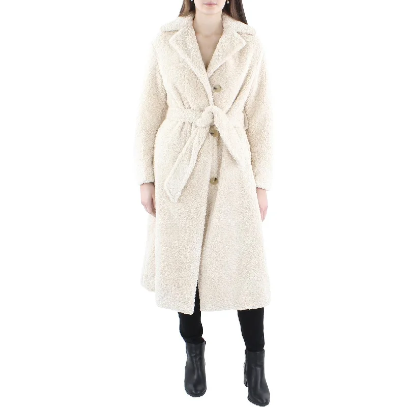 Vince Womens Textured Long Faux Fur Coat
