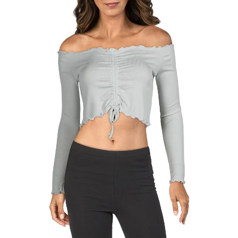 Callipygian Womens Off-The-Shoulder Tie Crop Top