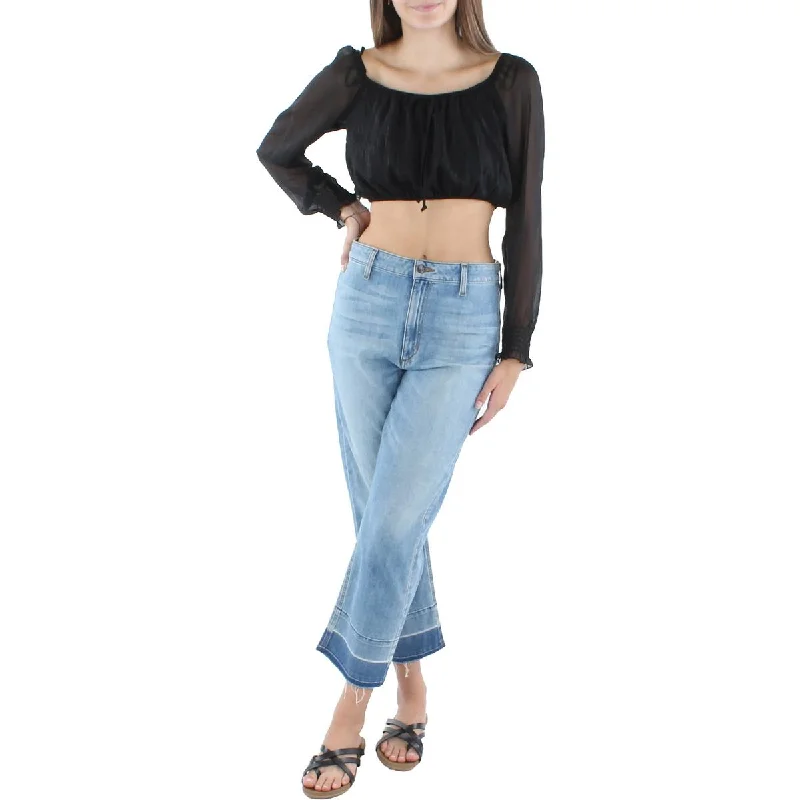 City Studios Womens Juniors Chiffon Metallic Cropped