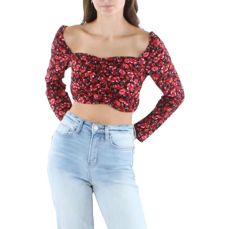 City Studios Womens Juniors Knit Floral Cropped