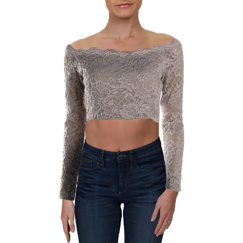 City Studios Womens Juniors Lace Glitter Crop Top