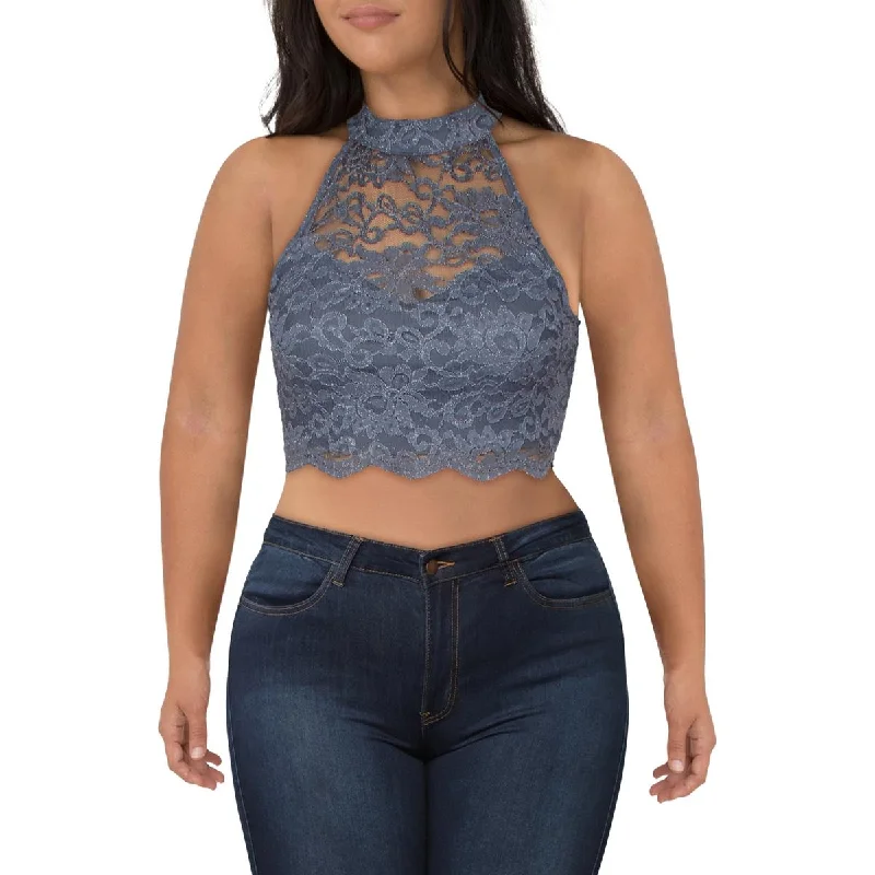 City Studios Womens Juniors Lace Glitter Cropped