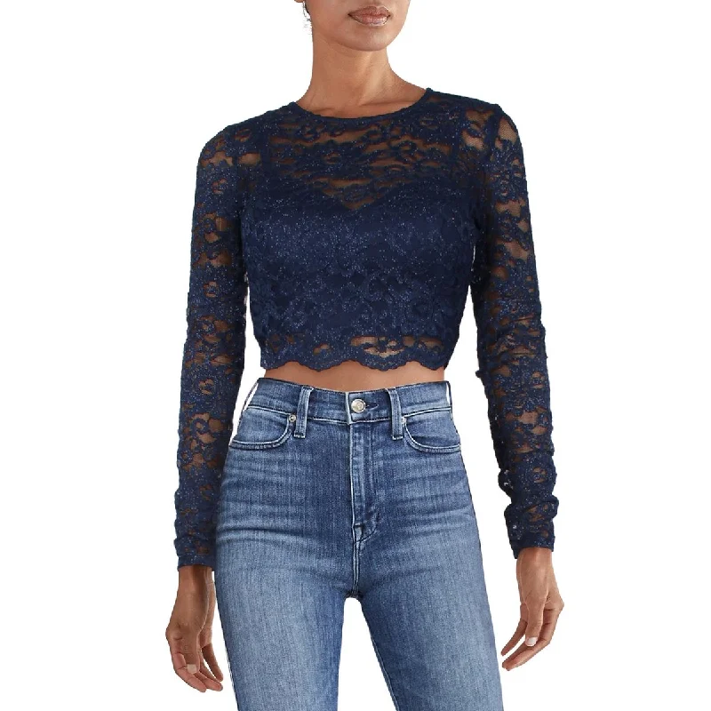 City Studios Womens Juniors Lace Glitter Cropped