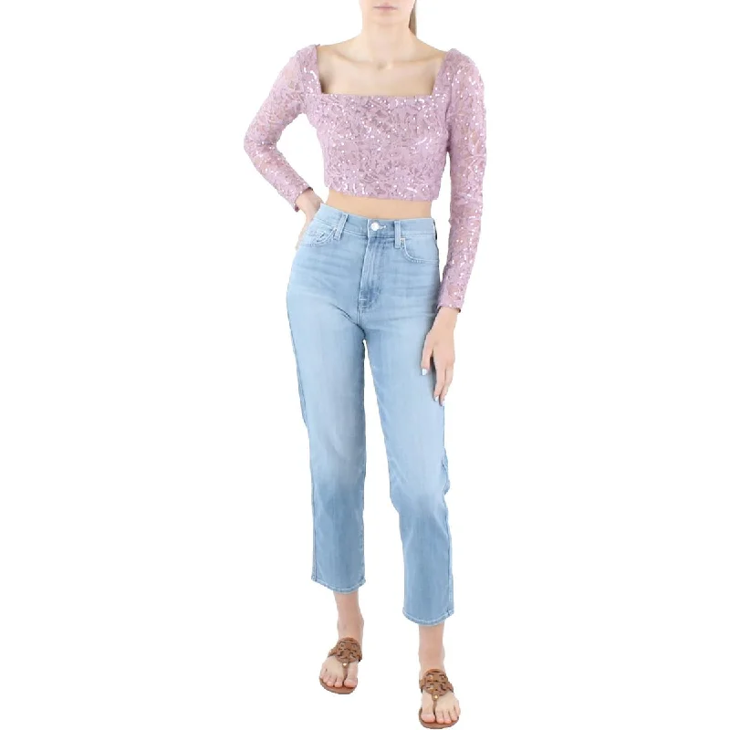 City Studios Womens Juniors Lace Sequined Cropped