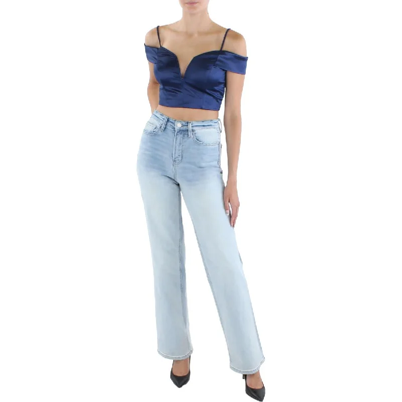 City Studios Womens Juniors Satin Cold Shoulder Cropped