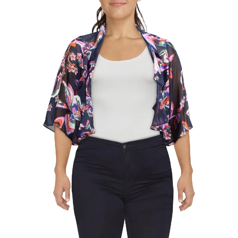 Donna Ricco Womens Chiffon Open Front Blouse