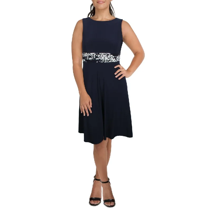Jessica Howard Womens Petites Jersey Contrast Trim Sheath Dress