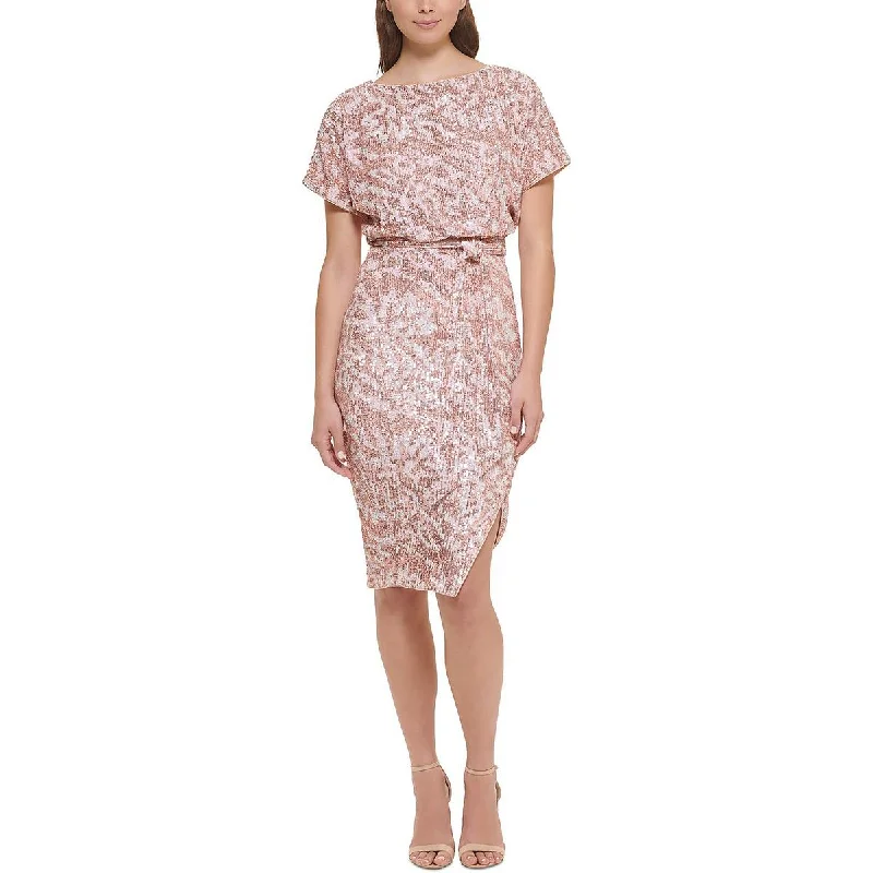 Kensie Womens Sequined Boat Neck Sheath Dress