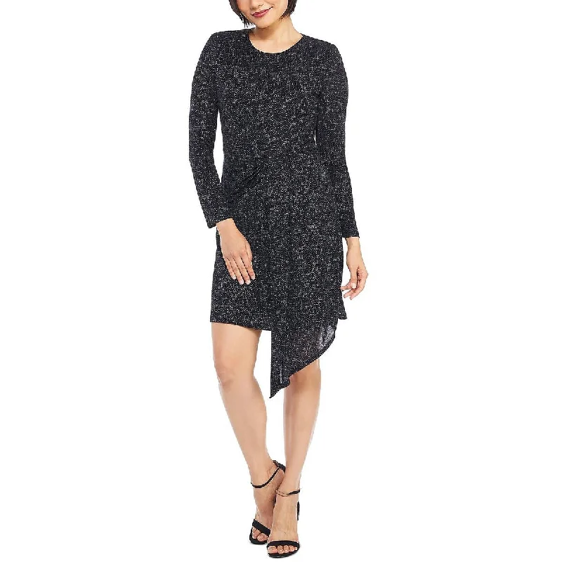 London Times Womens Petites Metallic Long Sleeves Sheath Dress