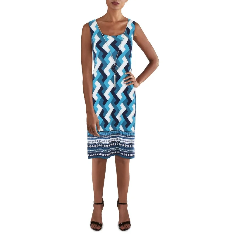 R&M Richards Womens Petites Knit Printed Sheath Dress