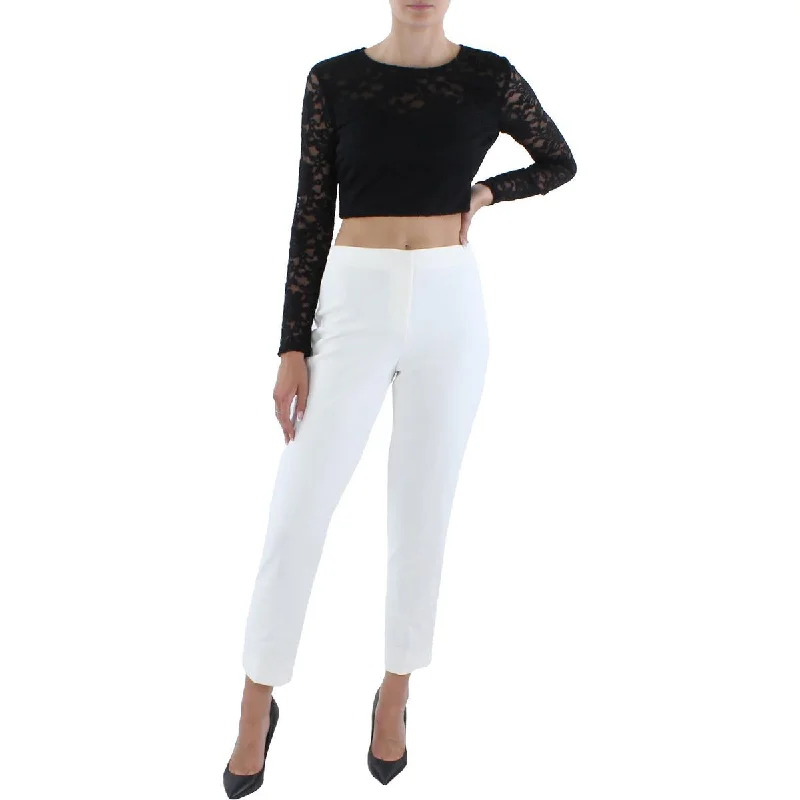 Teeze Me Womens Juniors Lace Crewneck Cropped