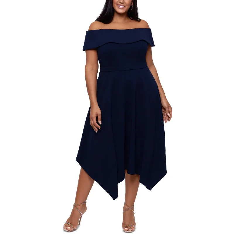 X by Xscape Womens Plus Hankerchief Hem Midi Sheath Dress