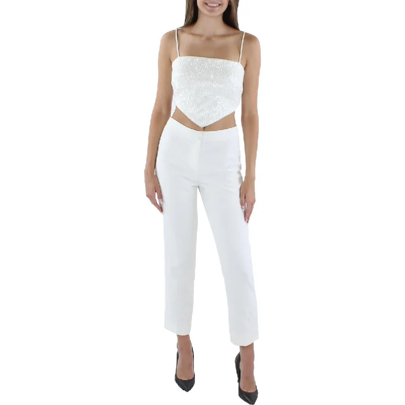 Xscape Womens Mesh Sequined Cropped