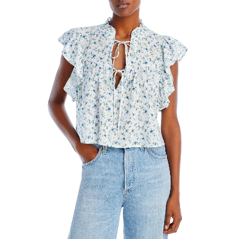 Aqua Womens Floral Print Rayon Cropped