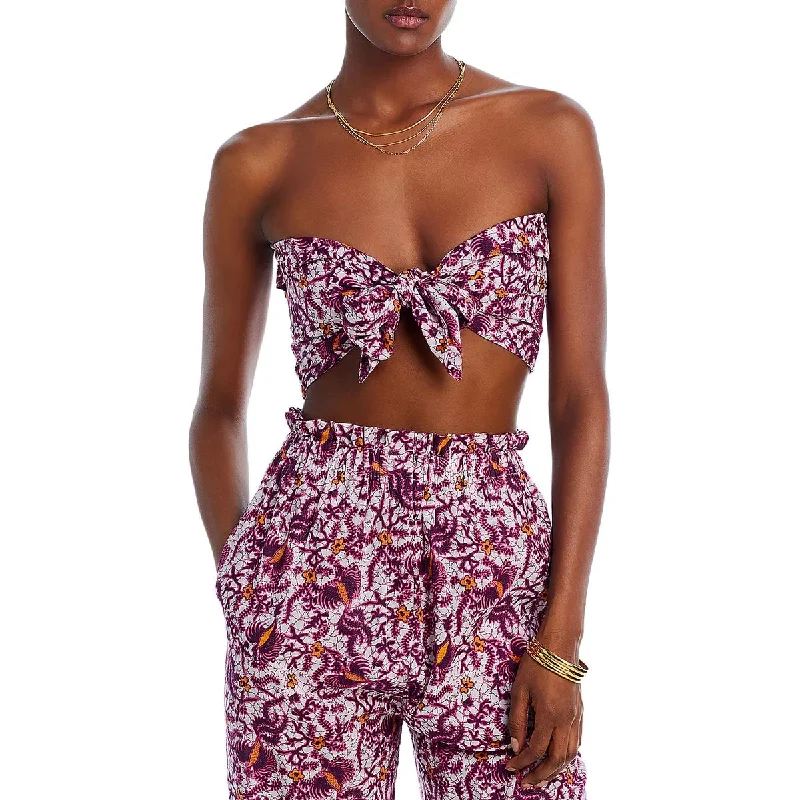 Charina Sarte Womens Ocean Print Smocked Cropped