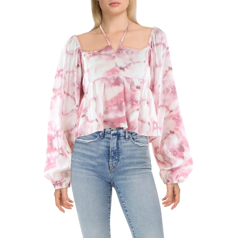 Lucy Paris Womens Tie-Dye Bishop Sleeve Cropped