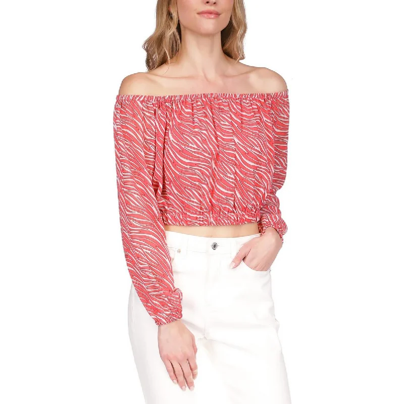 MICHAEL Michael Kors Womens Cropped Long Sleeve Off The Shoulder