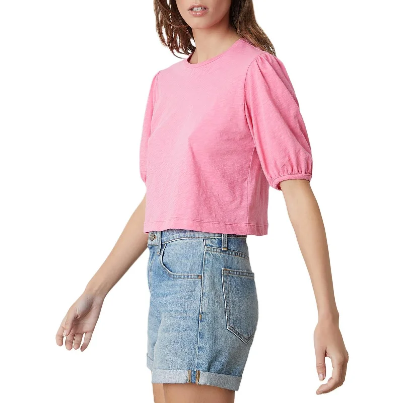 VELVET BY GRAHAM & SPENCER Womens Slub Puff Sleeve Cropped