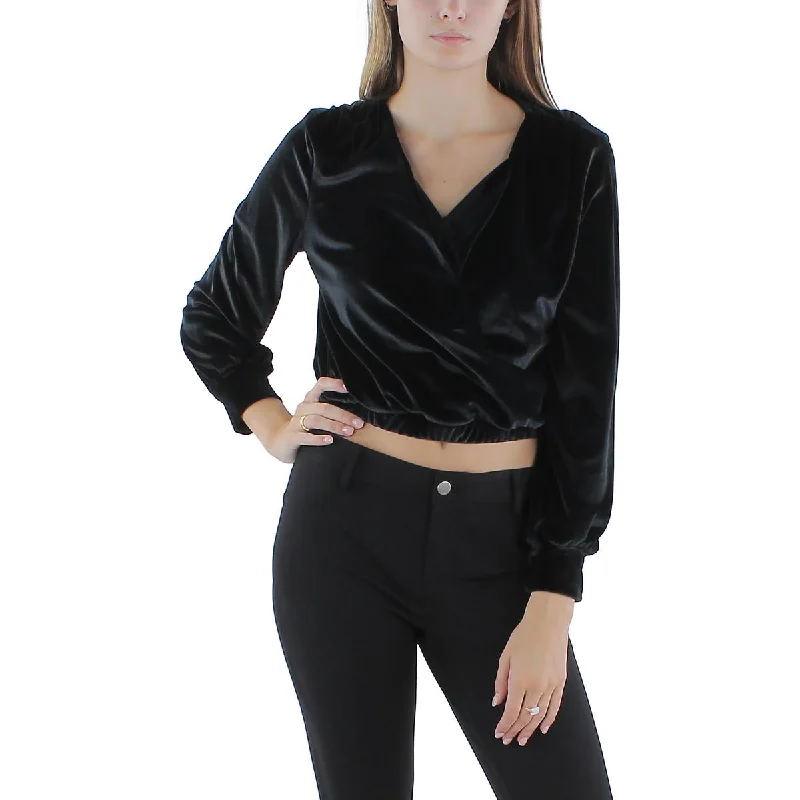 Black Tape_ Womens Petites Velvet Cropped Wrap Top