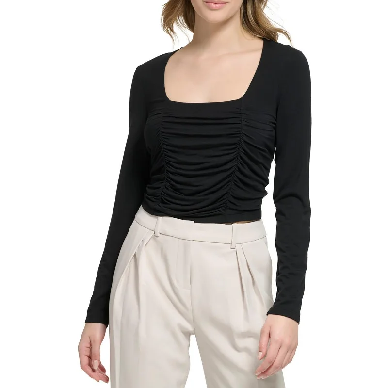 Calvin Klein Womens Ruched Front Knit Cropped
