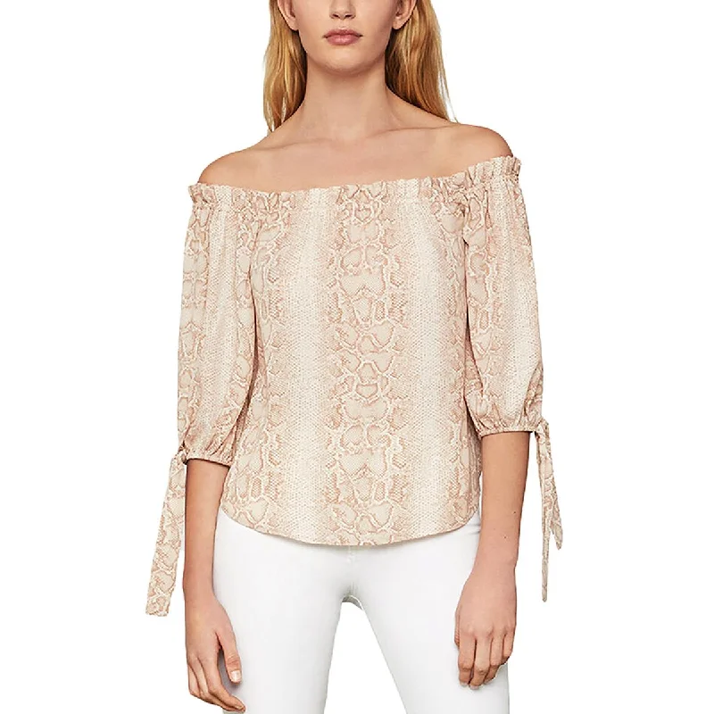 BCBGMAXAZRIA Womens Snake Print Ruffle Blouse