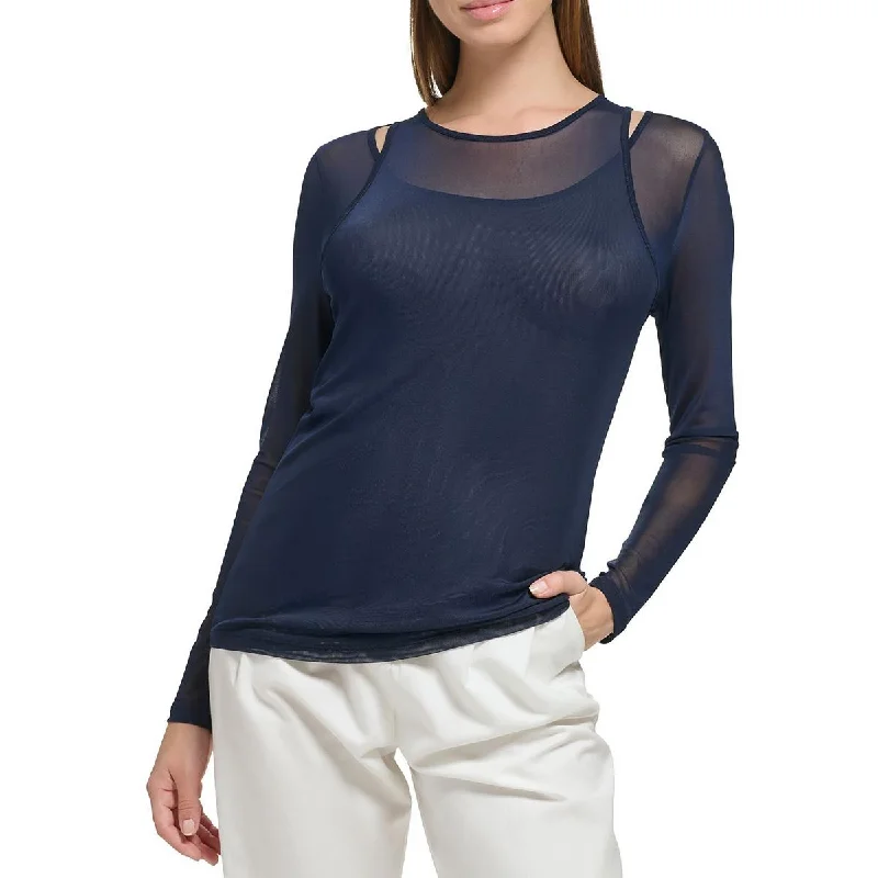 Calvin Klein Womens Mesh Cutout Blouse