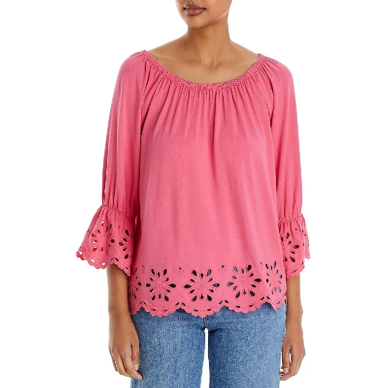 Cupio Womens Eyelet Boatneck Blouse