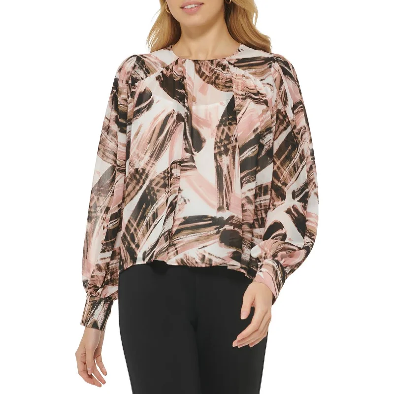 DKNY Womens Printed Dolman Blouse