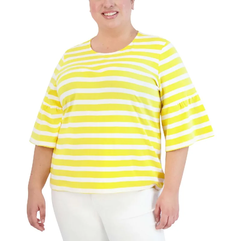 Jones New York Womens Plus Crewneck Striped T-Shirt
